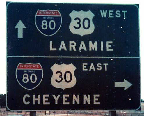 Wyoming - U.S. Highway 30 and Interstate 80 sign.