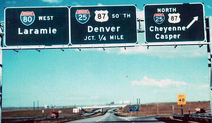 Wyoming - U.S. Highway 87, Interstate 25, and Interstate 80 sign.