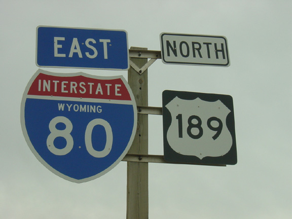 Wyoming - Interstate 80 and U.S. Highway 189 sign.