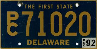 Delaware Passenger Car License Plate