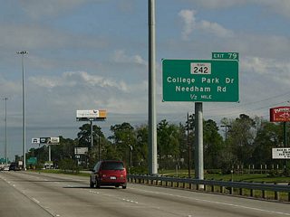 SH 242 connects with IH 69/U.S. 59 at Patton Village to the east, and FM 1488 beyond W.G. Jones State Forest to the west.