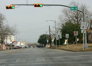 There are actually two segments of Business US Highway 181. BU 181-F runs north from this intersection (5th and Main streets) to US 181.