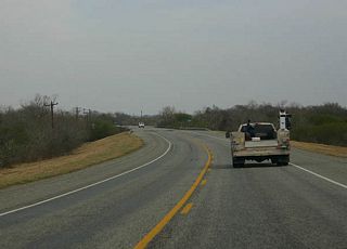 This is a view of the two-lane highway as it winds through northwest Bee County.