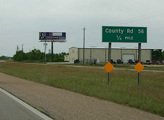Continuing the county road theme, Texas 288 nears the junction with Brazoria County Route 56. County 56 travels east to Iowa Colony and west to FM 521. A future diamond interchange will replace the at-grade intersection.