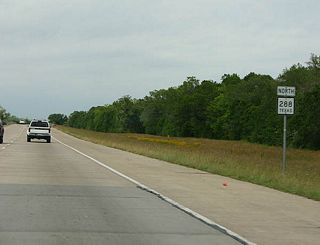 Texas 288 reassurance marker posted on the drive between Lake Jackson and Angleton.