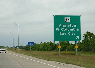 Texas 35 (Jimmy Phillips Boulevard west / Mulberry Street) east travels between downtown Angleton and Bailey's Prairie within the vicinity of its diamond interchange with Texas 288. The state highway travels through the coastal counties of Texas between Port Lavaca, Palacios, Bay City, West Columbia and Angleton.