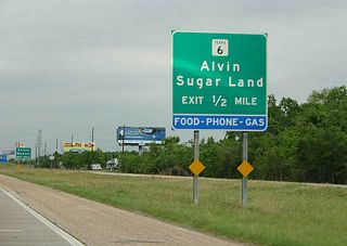 Texas 6, a lengthy highway between La Marque and Waco, crosses paths with Texas 288 at a diamond interchange in west Manvel. The state highway heads northwest to Arcola and Sugar Land in the southwest Houston suburbs.