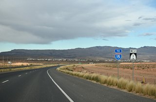 Southern Parkway curves northwest to meet Desert Color Parkway and Interstate 15.