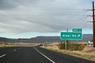 River Road advances north from Southern Parkway to White Dome Nature Preserve and a group of logistic centers before entering the Bloomington Hills neighborhood of St. George. To the south, an unpaved route spurs into BLM lands within northern Arizona.  