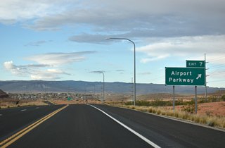 Airport Parkway leads northwest from SR 7 to SGU Airport. Opened January 2011, the airport replaced the smaller airport located west of downtown St. George. 
