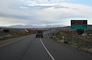 Southern Parkway is two lanes from the north end at SR 9 to Desert Canyons Parkway, south of SGU Airport. Sand Hollow Road joins SR 7 with Sand Hollow State Park at Exit 18.