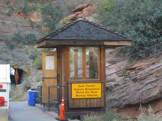 This guard station preceding the Zion-Mount Carmel Tunnel was replaced after 2003.