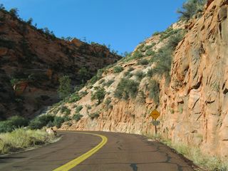 The first tunnel in Zion along westbound Zion-Mount Carmel Highway gives a preview of what's to come at the Zion-Mount Carmel Tunnel that passes under Bridge Mountain.