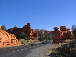 Utah 12 passes these spires and rock formations upon entering aptly named Red Canyon after passing the Dixie National Forest boundary.