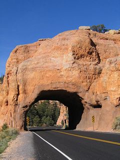 The second tunnel in Red Canyon as seen from the pullout on the south side of westbound Utah 12 in Dixie National Forest.