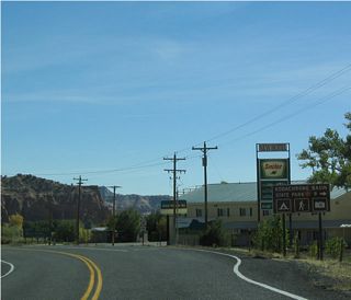 Eastbound Utah 12 at Junction "To" Utah 308 to Kodachrome Basin State Park in the town of Cannonville. This right turn leads to a Garfield County route (Kodachrome Road/Main Street) that changes into a Kane County route (Cottonwood Canyon Road) upon crossing the county line. A few miles south of the county line, Cottonwood Canyon Road reaches Utah 308, a segment of state route discontinuous with the rest of the state system. Utah 308 is specifically identified in Utah law, and it is not designated to connect with Utah 12; it is merely the "driveway" into the state park.