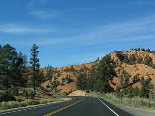 Scenery abounds on this stretch of Utah 12, including this red mountain found on westbound.