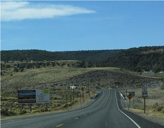 Westbound Utah 12 approaching U.S. 89 at Bryce Canyon Junction. This intersection marks the western terminus of Utah 12; to reach Interstate 15, travelers may use U.S. 89 north to Utah 20 west via Panguitch and Brians Head to Parowan or U.S. 89 south to Utah 14 west to Cedar City.