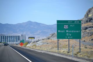 U.S. 93 Alternate and Business Loop I-80 meet Interstate 80 three quarters of a mile west of the state line at Exit 410. The bannered US highway heads southwest from West Wendover 59 miles to U.S. 93 at Lages Station, northeast of Ely. This route was formerly a part of U.S. 50 Alternate until 1976.
Lincoln Highway enthusiasts can depart here to rejoin the highway at Ely and take U.S. 50 across the Silver State of Nevada.
