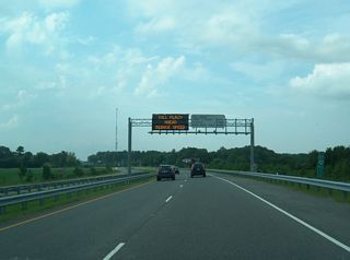 The Chesapeake Expressway main line toll plaza lies west of St. Brides in Chesapeake.