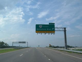 SR 168 Business (Battlefield Boulevard) loops east from the Chesapeake Expressway at Exit 5 to the community of Hickory.