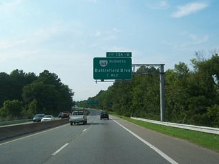 SR 168 Business (Battlefield Boulevard) meets SR 168 for the fourth time at a cloverleaf interchange adjacent to SR 190 (Kempsville Road / Great Bridge Boulevard) in Oak Grove.