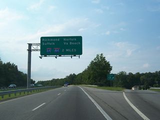 SR 168 (Great Bridge Bypass) continues two miles from SR 190 (Kempsville Road) to the exchange with I-64 (Hampton Roads Beltway), I-464 and U.S 17 north.