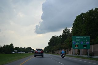 Travel times aid tourists returning northward from the Outer Banks of North Carolina to I-64 west from Hampton.