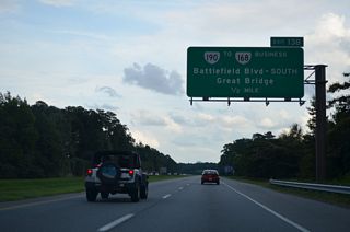 SR 168 Business (Battlefield Boulevard) continues 3.66 miles south from SR 168 (Great Bridge Bypass) at Oak Grove into the community of Great Bridge.