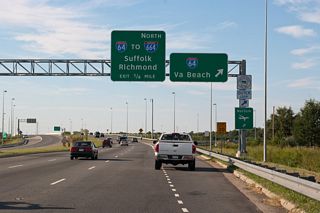 SR 168 Business (Battlefield Boulevard) north concludes at a cloverleaf interchange with Interstate 64 (Hampton Roads Beltway) where SR 168 rejoins Battlefield Boulevard north to Edmonds Corner.