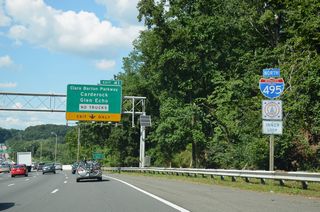 Removed by July 2025, the last remaining state-named shield for Interstate 495 posted on the Capital Beltway mainline preceded the American Legion Memorial Bridge. Capital Beltway trailblazers were posted in the late 1980s and early 1990s, but phased out over the ensuing decades.