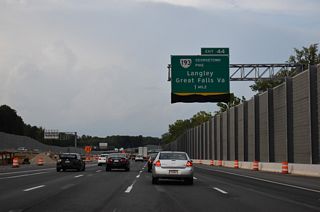 SR 193 (Georgetown Pike) converges with the Capital Beltway at a diamond interchange (Exit 44) near McLean. The state route travels from Langley and SR 123 (Dolley Madison Boulevard) westward to Great Falls and SR 7 at Dranesville.