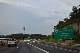 SR 193 (Georgetown Pike) continues 6.2 miles west of Exit 44 to Great Falls and 3.1 miles from there to Dranesville. SR 193 passes through Great Falls Park near the Potomac River.