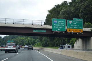 Live Oak Drive passes over I-495 between Exit 43 and 44. SR 193 meets I-495 at a diamond interchange near Scotts Run Nature Preserve north of McLean. The state route travels 11.79 miles between SR 7 at Dranesville and SR 123 at Langley.