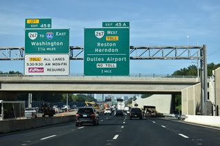 The Dulles Access Road (Hirst Brault Expressway) connects I-495 south with Interstate 66 east to Arlington and Washington. SR 267 stretches 28.5 miles west from I-66 near Falls Church to U.S. 15 at Leesburg. The extension from Dulles Airport to Loudon County opened in 1995 as the Dulles Greenway toll road.