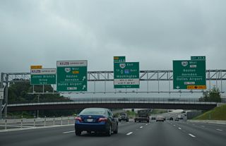 Exit 45A leaves the I-495 Express Lanes and I-495 mainline simultaneously for SR 267 (Dulles Airport & Toll Road) west. SR 267 west leads to Wolf Trap Farm Park, Reston and Herndon.
A left exit ramp follows on the HOT lanes for Jones Branch Drive to Westpark at Tysons Corner.