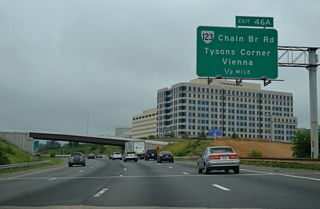 SR 123 (Chain Bridge Road west / Dolley Madison Boulevard east) meets Interstate 495 at the next interchange (Exits 46A/B).