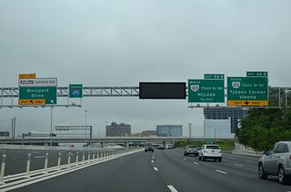 Exit 46A parts ways with Interstate 495 south for SR 123 (Chain Bridge Road) west while a two lane ramp ascends from the I-495 Express Lanes to Westpark Drive. SR 123 ventures west through Tysons Corner to Vienna and Fairfax.