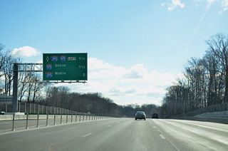 A left exit connects Interstate 495 south with the Reversible Express toll lanes for I-395 north and I-95 south at the first of three exits within the Springfield Interchange.