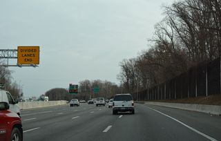The I-495 Express Lanes conclude one mile ahead of Exit 57A for Interstate 95 south to Richmond.