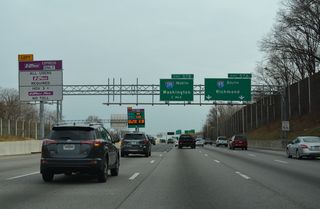Exit 57B for I-395 north to Washington departs in one mile from I-495 southbound. I-95 and I-395 comprise a major commuting corridor south to Fredericksburg.
