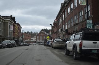 U.S. 2 Business (State Street) meets VT 12 (Main Street) east of Elm Street in Downtown Montpelier.