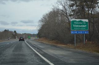 Interstate 91 enters the town of Guilford, Vermont north from Massachusetts.
