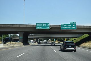 The ramp at Exit 1 B constitutes a near 360-degree loop, combining with an exit ramp from the west end of SR 14 ahead of C Street in Downtown Vancouver.