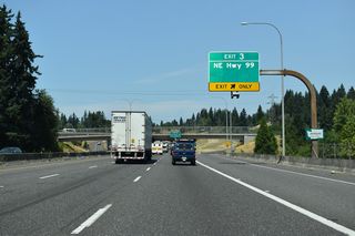 Sign changes made for Exit 3 in 2008 removed Hazel Dell. A pedestrian bridge that is part of the Burnt Bridge Greenway network of trails spans I-5 beyond the gore point for Exit 3.