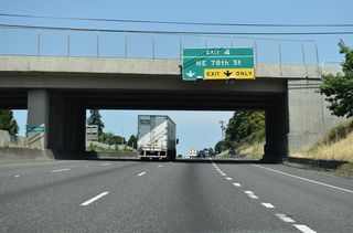 NE 63rd Street spans Interstate 5 just south of the single point urban interchange (SPUI) with NE 78th Street.