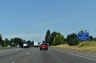 Interstate 5 leaves the greater Portland metropolitan area behind at Exit 9 and the landscape becomes more rural northward to the Geek Creek Rest Area.