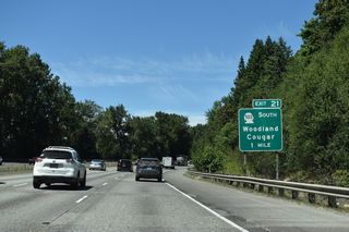 The split diamond interchange with SR 503 (Lewis River Road) and Scott Avenue is the first of two exits from Interstate 5 northbound in the city of Woodland.