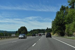 The roadways for Interstate 5 diverge at Martin Bluff and milepost 26.