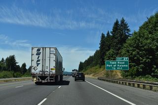 Todd Road meanders east from the diamond interchange at Exit 27 to S Cloverdale Road across the hills south of Kalama. West of the freeway, Toteff Road heads north to the Port of Kalama.